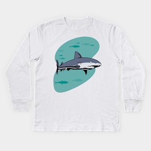 Grey Reef Shark Side View Retro Kids Long Sleeve T-Shirt